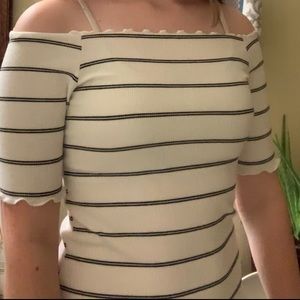 Black and White open shoulder top